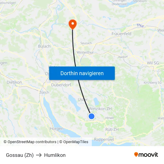 Gossau (Zh) to Humlikon map