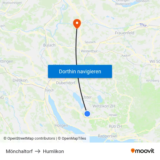 Mönchaltorf to Humlikon map