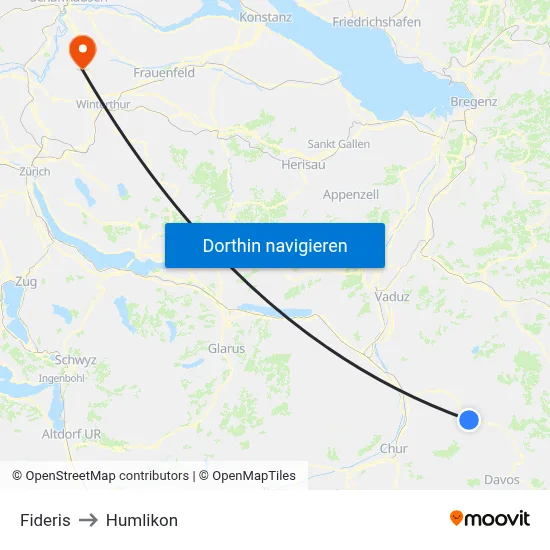 Fideris to Humlikon map
