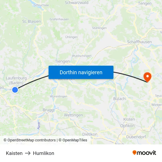 Kaisten to Humlikon map