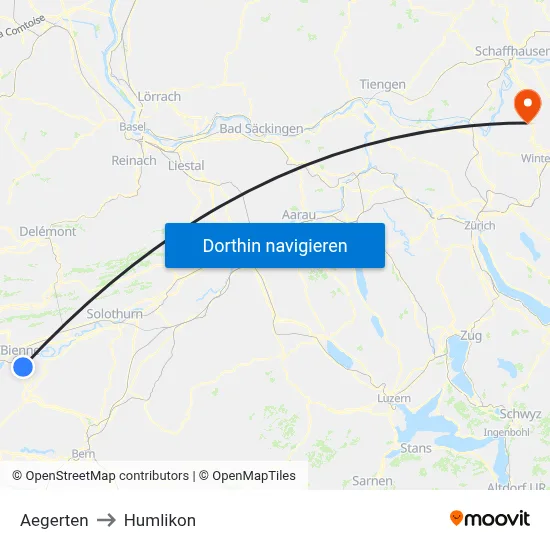 Aegerten to Humlikon map