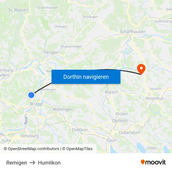 Remigen to Humlikon map