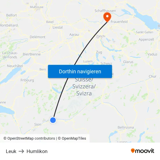 Leuk to Humlikon map