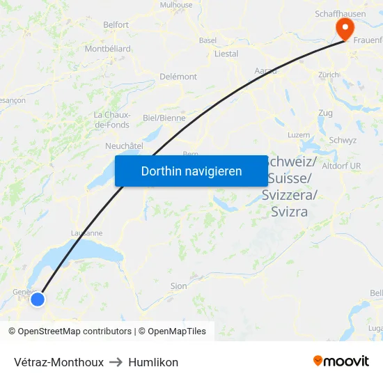 Vétraz-Monthoux to Humlikon map