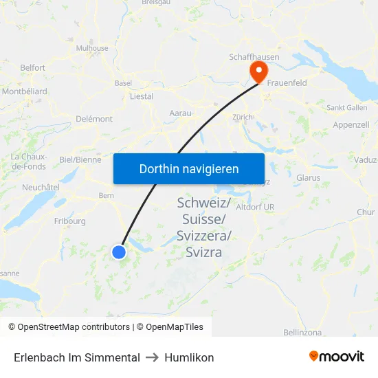 Erlenbach Im Simmental to Humlikon map