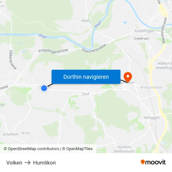 Volken to Humlikon map
