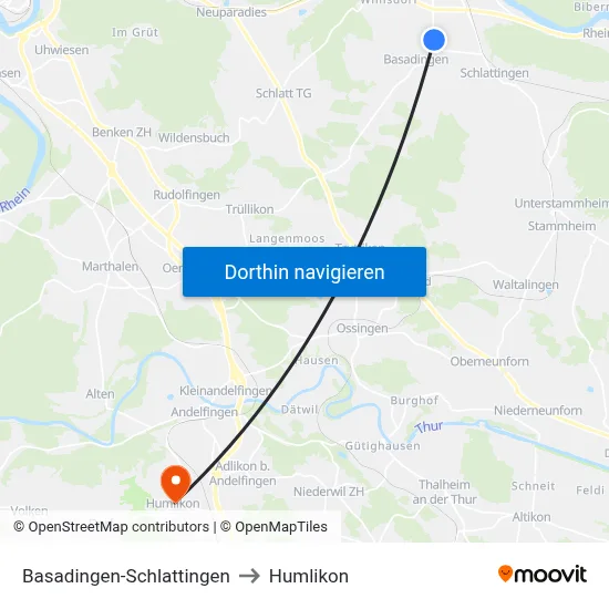Basadingen-Schlattingen to Humlikon map