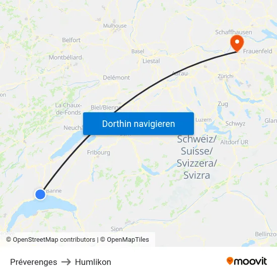 Préverenges to Humlikon map