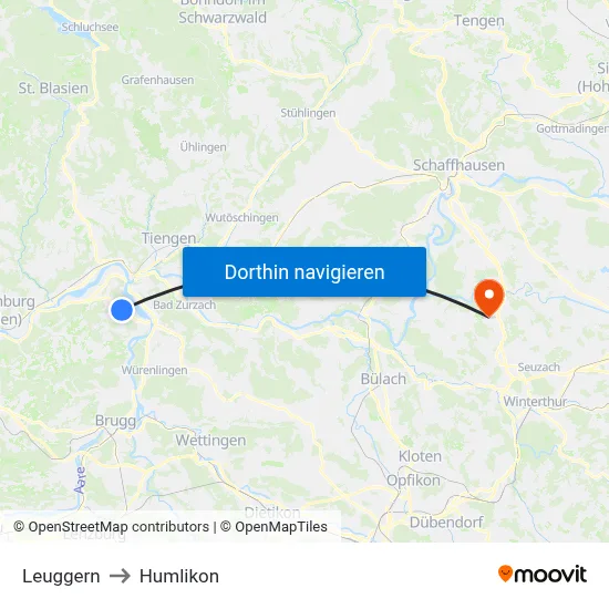 Leuggern to Humlikon map