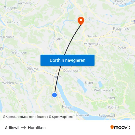 Adliswil to Humlikon map
