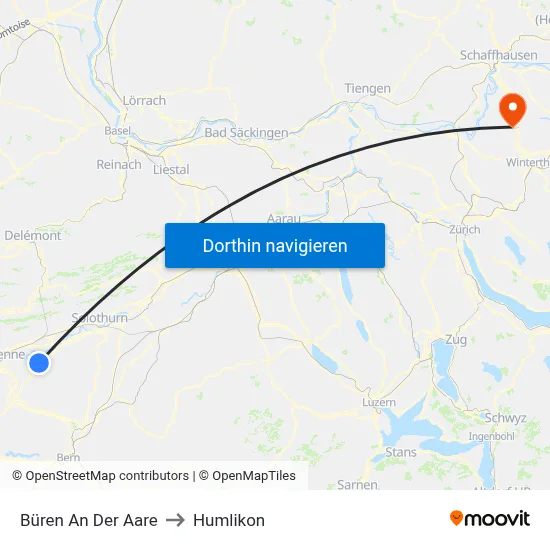 Büren An Der Aare to Humlikon map