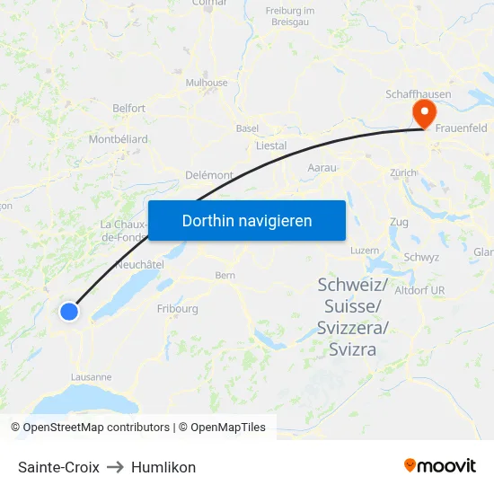 Sainte-Croix to Humlikon map
