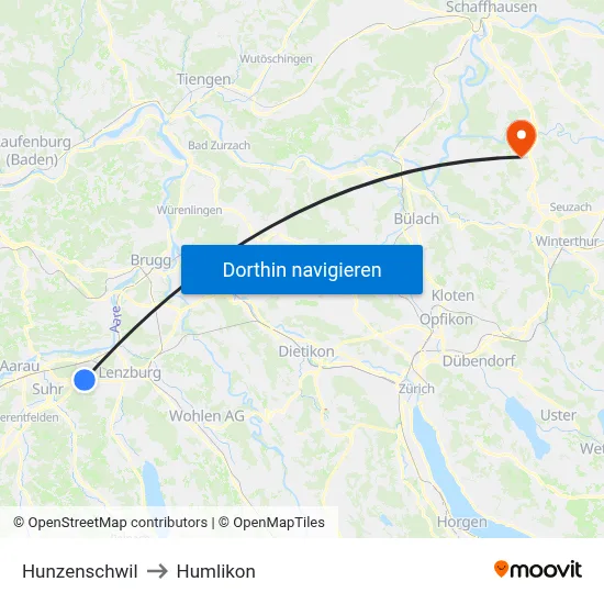 Hunzenschwil to Humlikon map