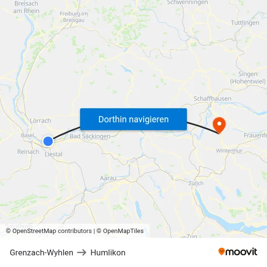 Grenzach-Wyhlen to Humlikon map
