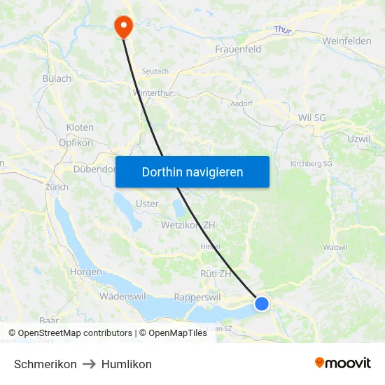 Schmerikon to Humlikon map