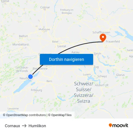 Cornaux to Humlikon map