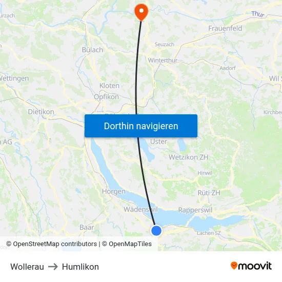 Wollerau to Humlikon map