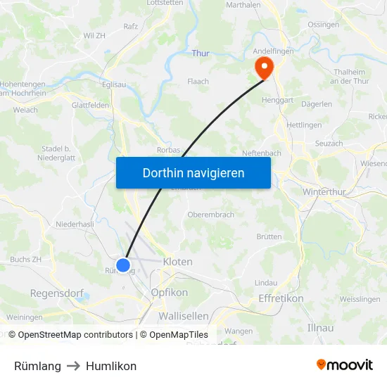 Rümlang to Humlikon map
