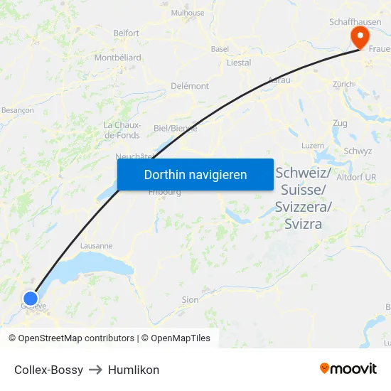 Collex-Bossy to Humlikon map
