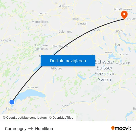 Commugny to Humlikon map