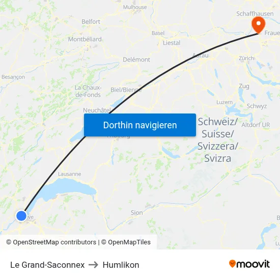 Le Grand-Saconnex to Humlikon map