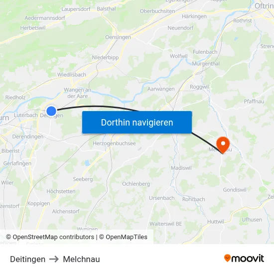 Deitingen to Melchnau map