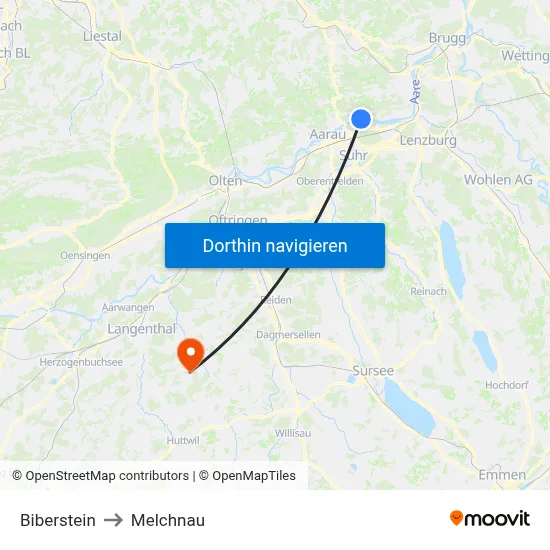 Biberstein to Melchnau map