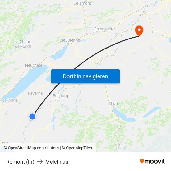 Romont (Fr) to Melchnau map
