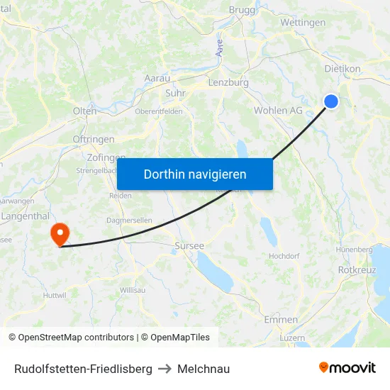 Rudolfstetten-Friedlisberg to Melchnau map