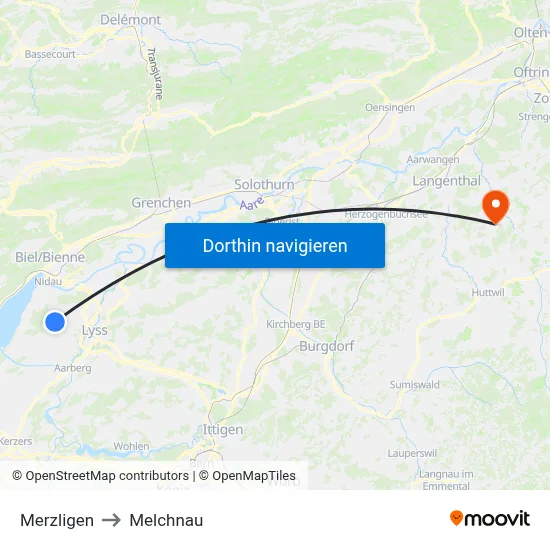 Merzligen to Melchnau map