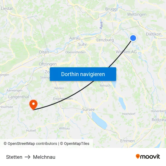 Stetten to Melchnau map