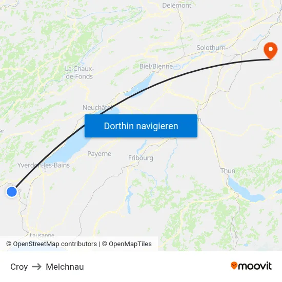 Croy to Melchnau map