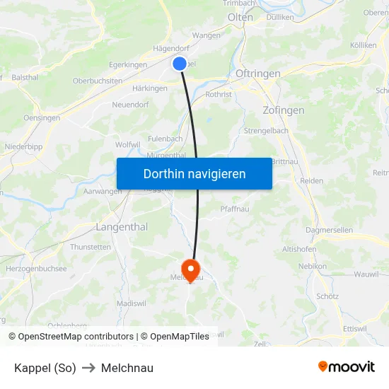 Kappel (So) to Melchnau map