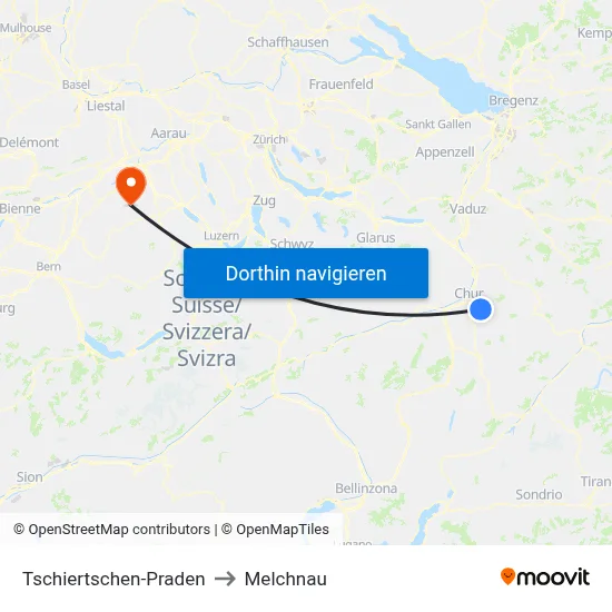 Tschiertschen-Praden to Melchnau map