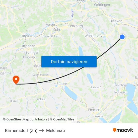 Birmensdorf (Zh) to Melchnau map