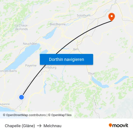 Chapelle (Glâne) to Melchnau map