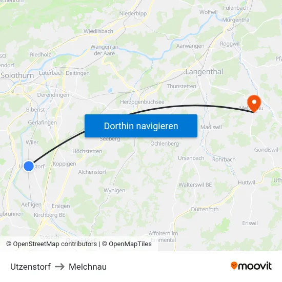 Utzenstorf to Melchnau map
