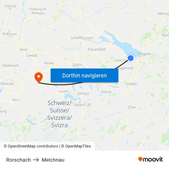 Rorschach to Melchnau map