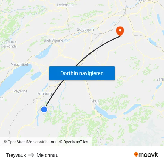 Treyvaux to Melchnau map