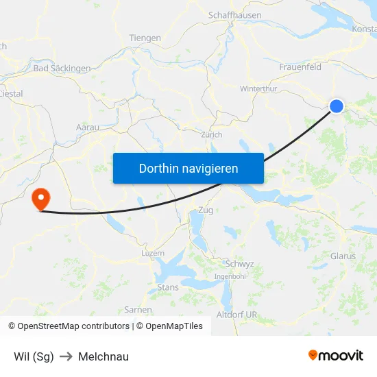 Wil (Sg) to Melchnau map