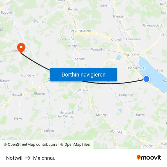 Nottwil to Melchnau map