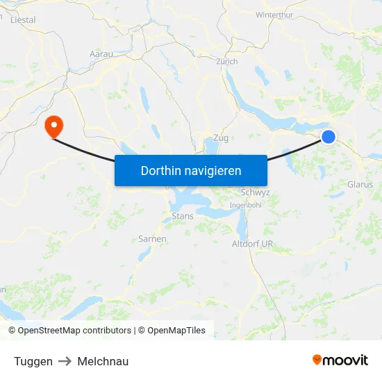 Tuggen to Melchnau map