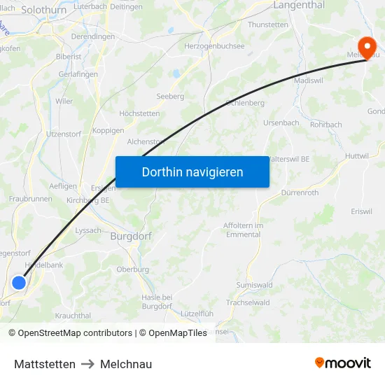 Mattstetten to Melchnau map