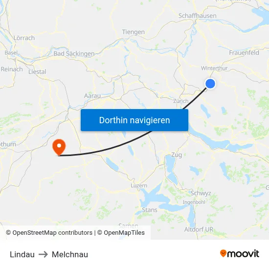 Lindau to Melchnau map