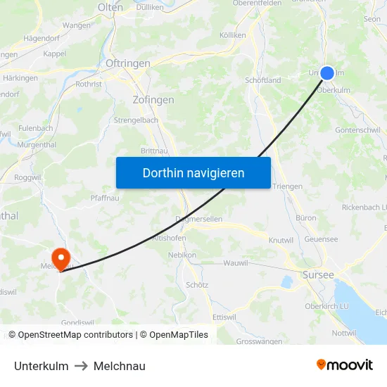 Unterkulm to Melchnau map