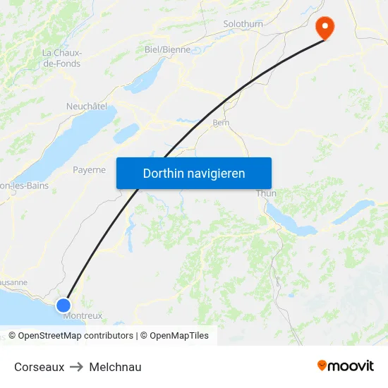 Corseaux to Melchnau map