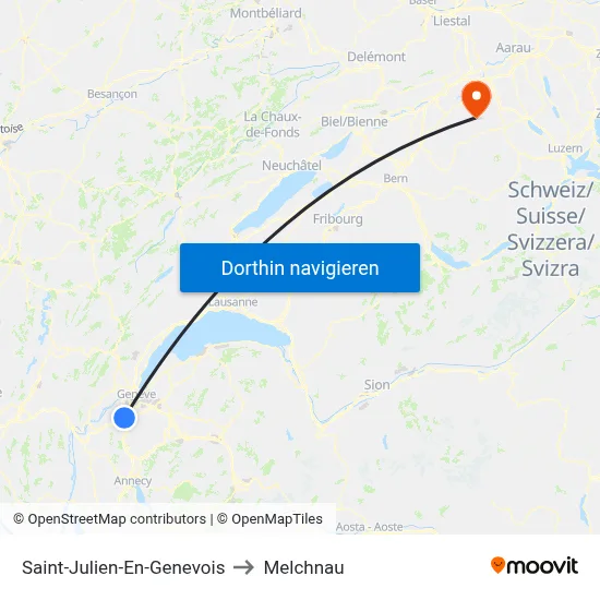 Saint-Julien-En-Genevois to Melchnau map