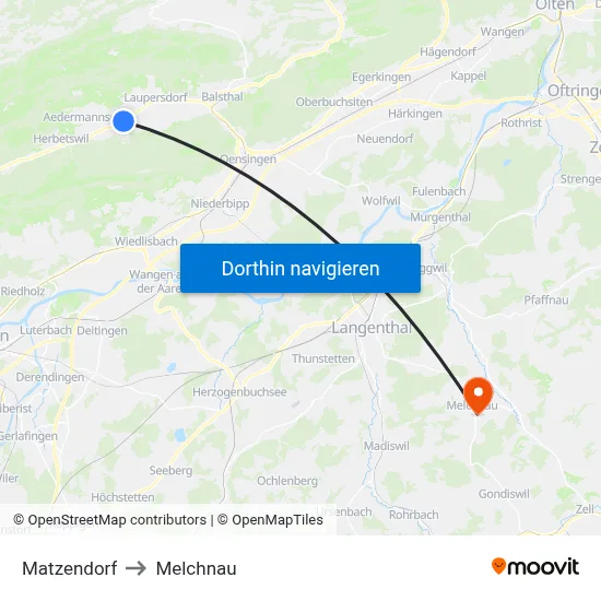 Matzendorf to Melchnau map