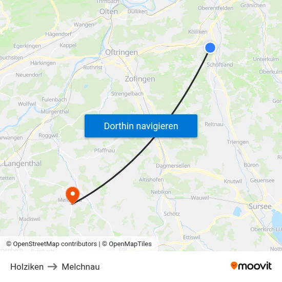 Holziken to Melchnau map