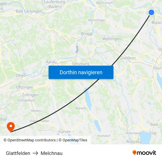 Glattfelden to Melchnau map